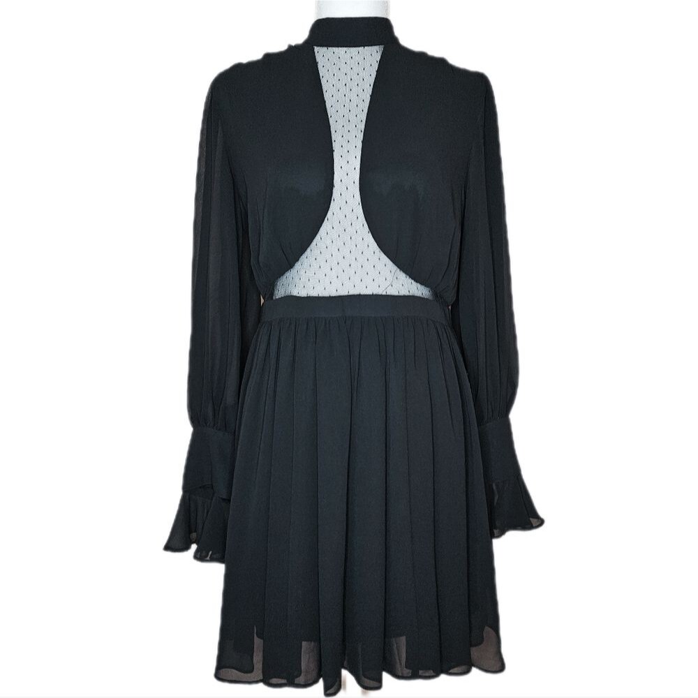 Express Mesh Cutout Mini Dress Women's 8 Dark Romantic Whimsical Long Sleeve NWT